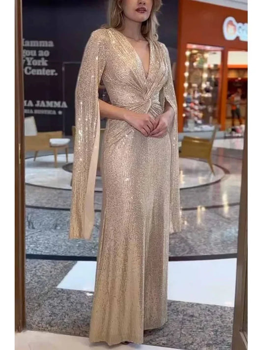 Asymmetrical Sleeves Draped Dress