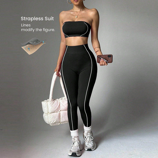 Women's Plus Size 2-Piece Yoga Set – Seamless Bra & High Waist Leggings | Pilates Activewear