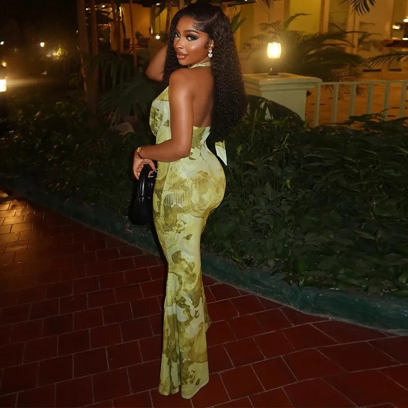 Green Sunset Waves Maxi Dress