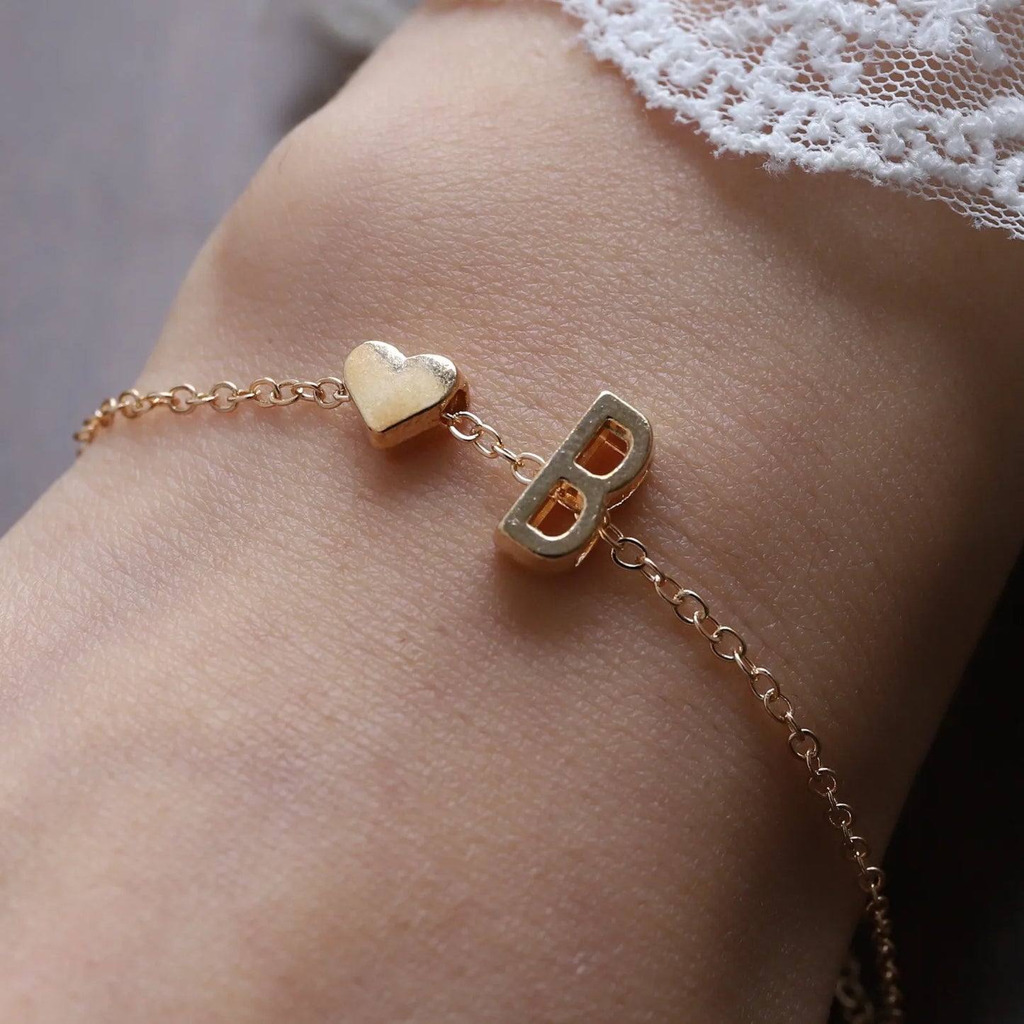 Initial Heart Pendant Necklace & Bracelet