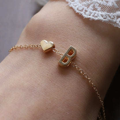 Initial Heart Pendant Necklace & Bracelet