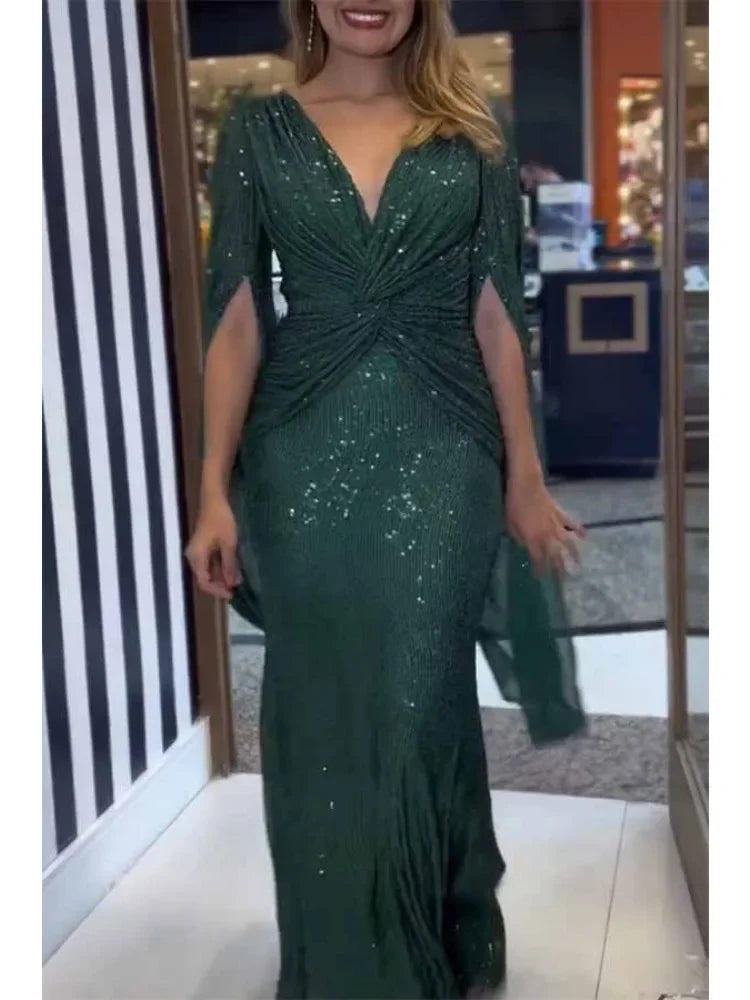 Asymmetrical Sleeves Draped Dress