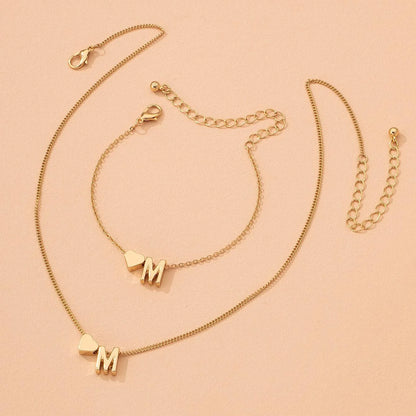 Initial Heart Pendant Necklace & Bracelet