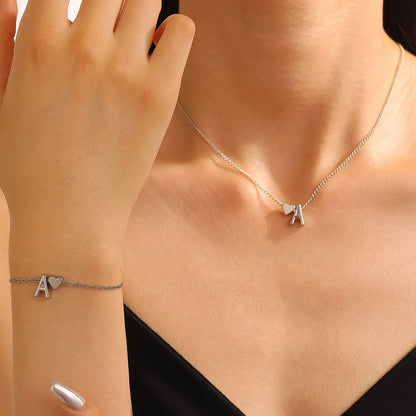 Initial Heart Pendant Necklace & Bracelet
