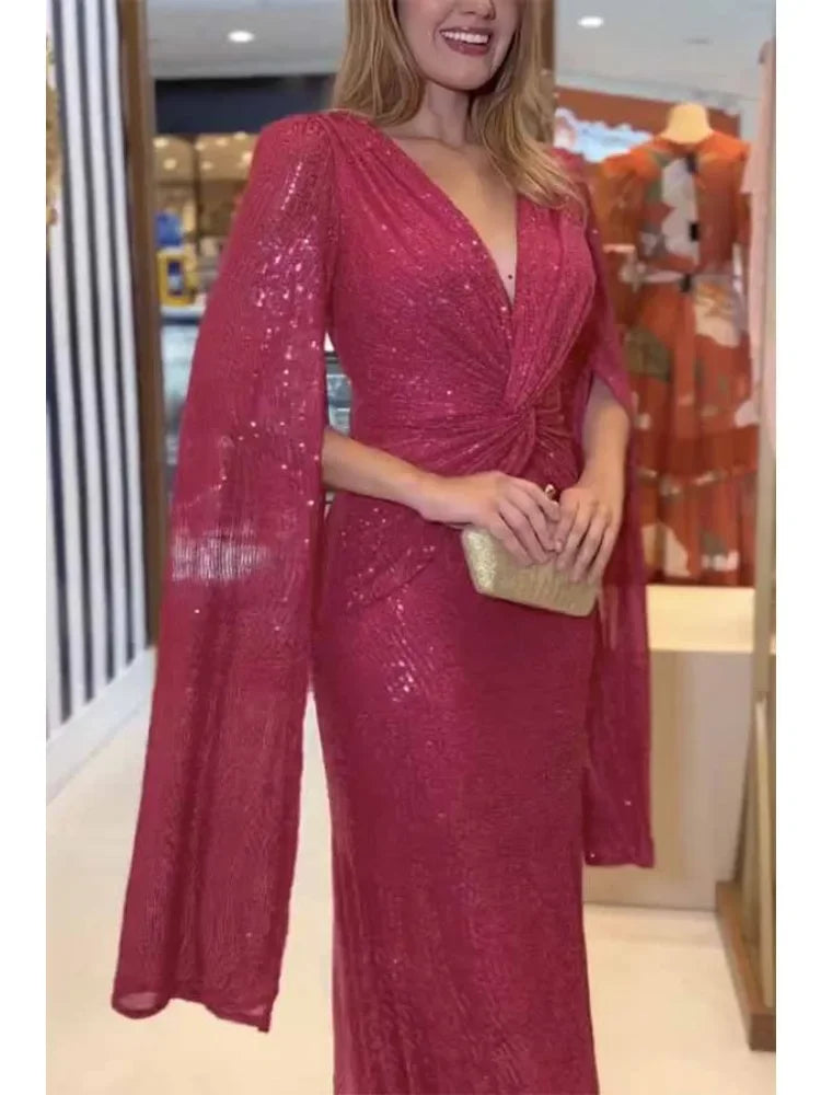 Asymmetrical Sleeves Draped Dress