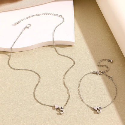 Initial Heart Pendant Necklace & Bracelet