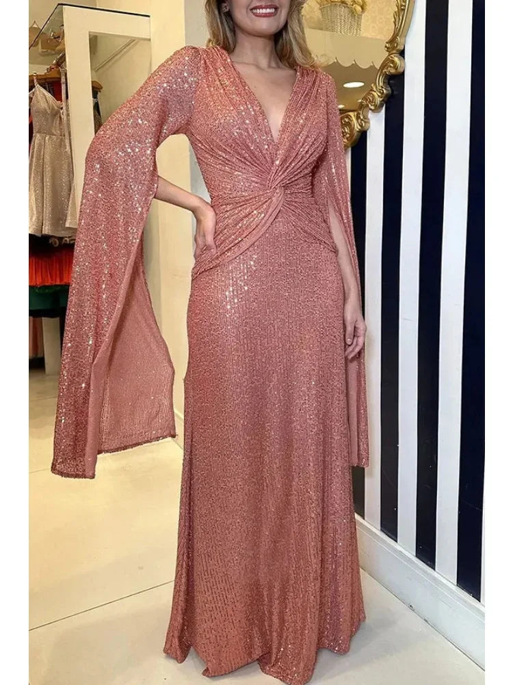Asymmetrical Sleeves Draped Dress