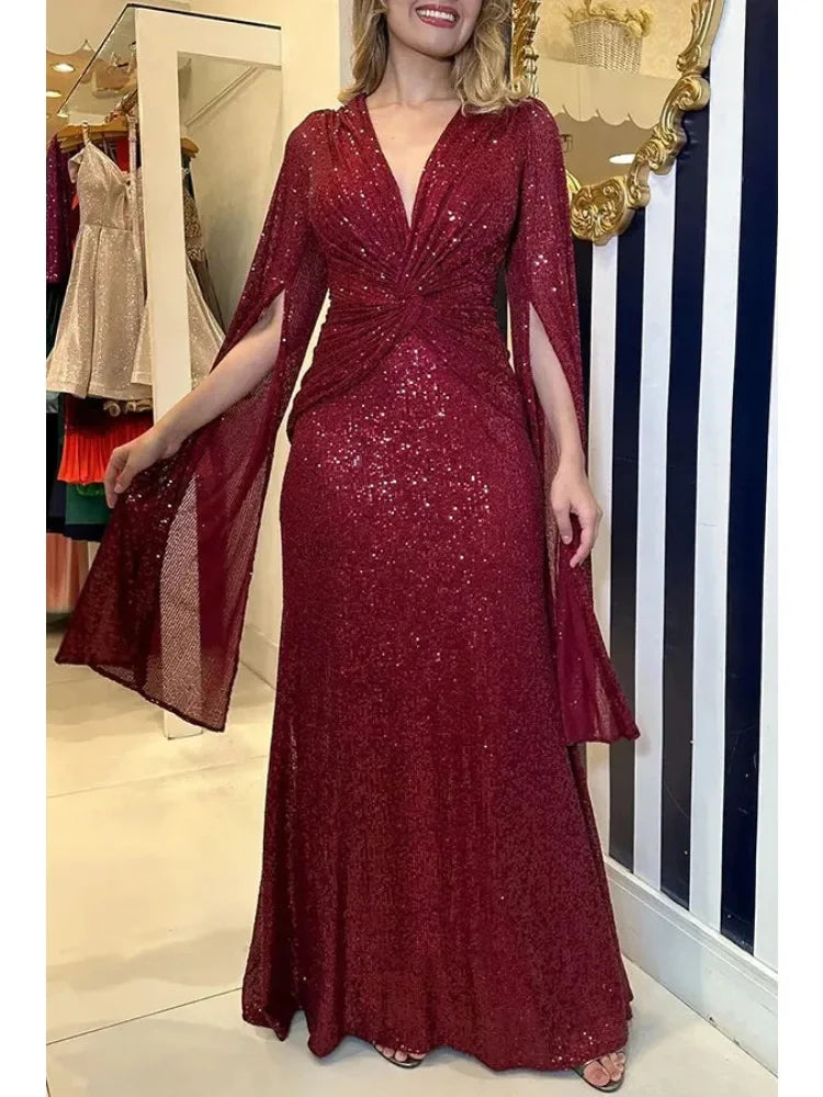 Asymmetrical Sleeves Draped Dress