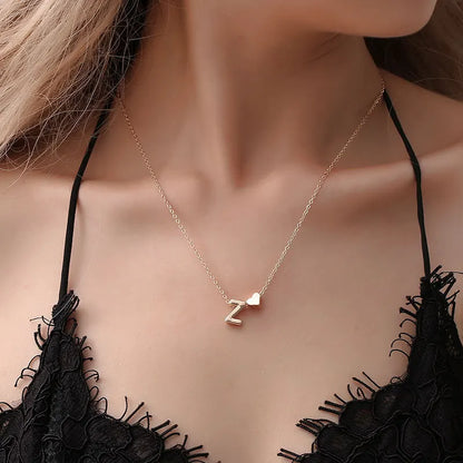 Initial Heart Pendant Necklace & Bracelet