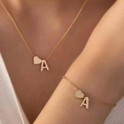 Initial Heart Pendant Necklace & Bracelet