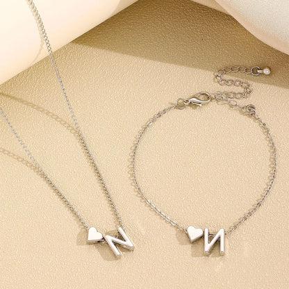 Initial Heart Pendant Necklace & Bracelet