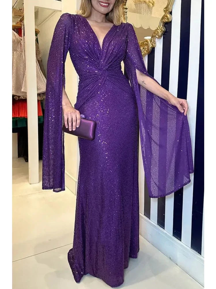 Asymmetrical Sleeves Draped Dress