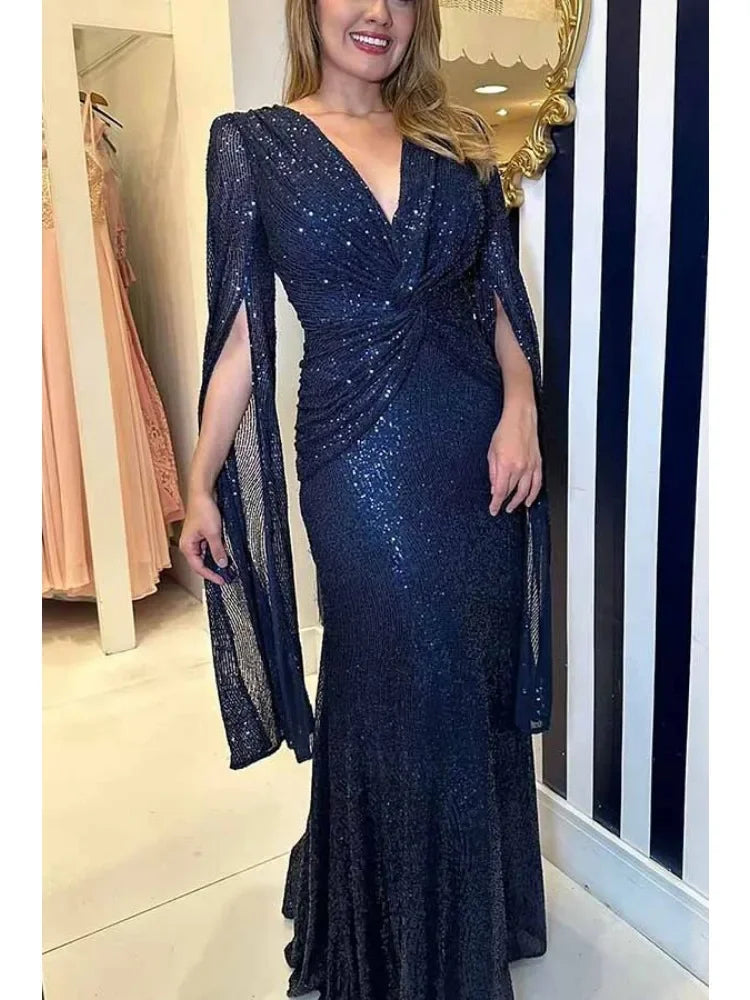 Asymmetrical Sleeves Draped Dress