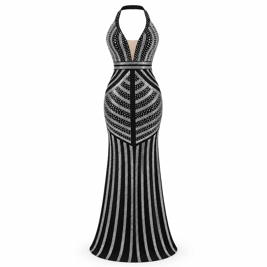 Sequin V-Back Party Maxi Dress