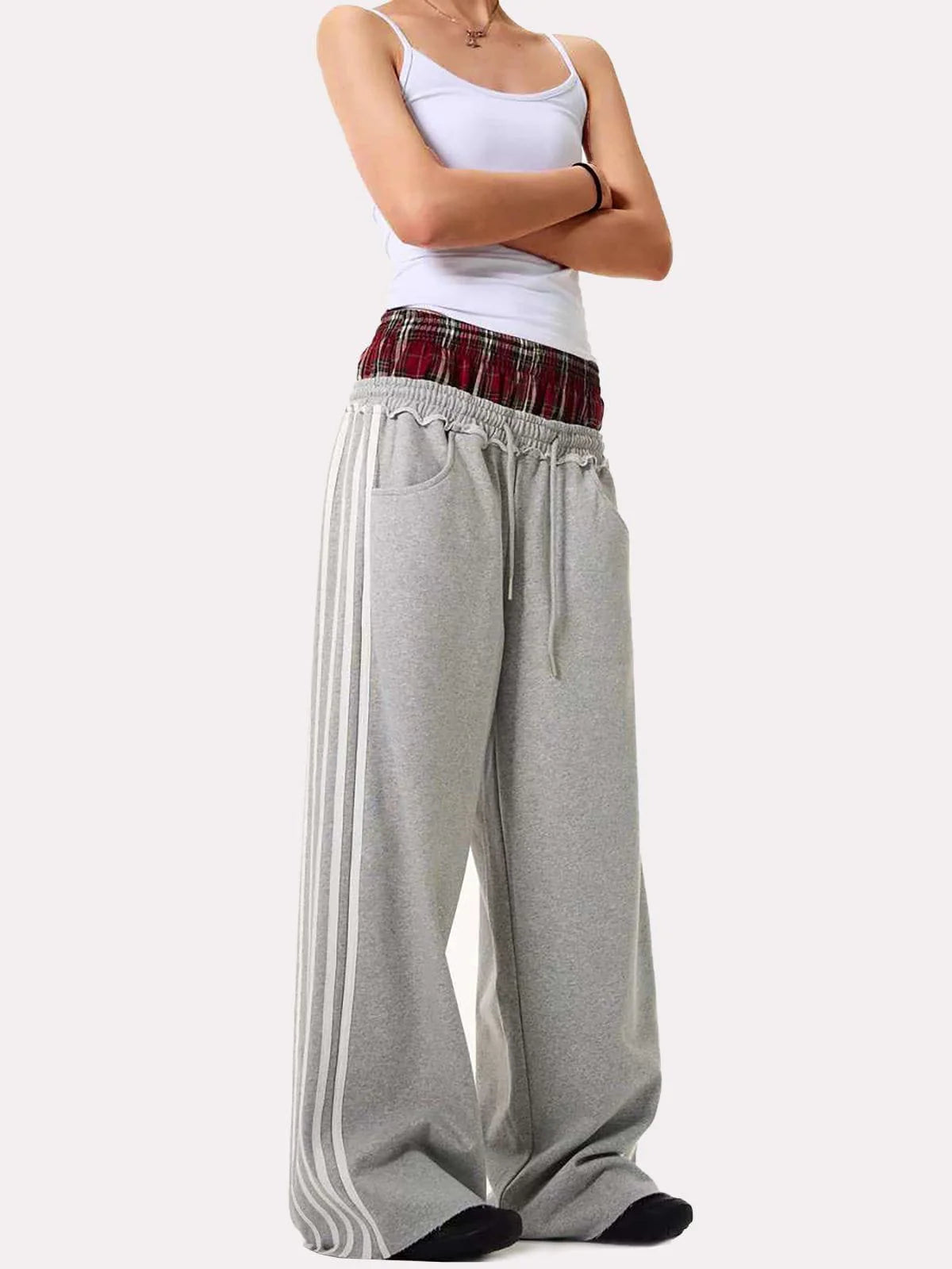 Plaid Patchwork Sweatpants - Unisex